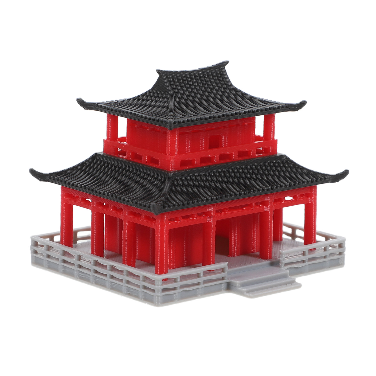 Aquarium - Schwarz-Rotes Antikes Chinesisches Pavillon-Aquarium-Ornament, Landschafts-Fischbecken-Dekoration, Miniatur-Dorf