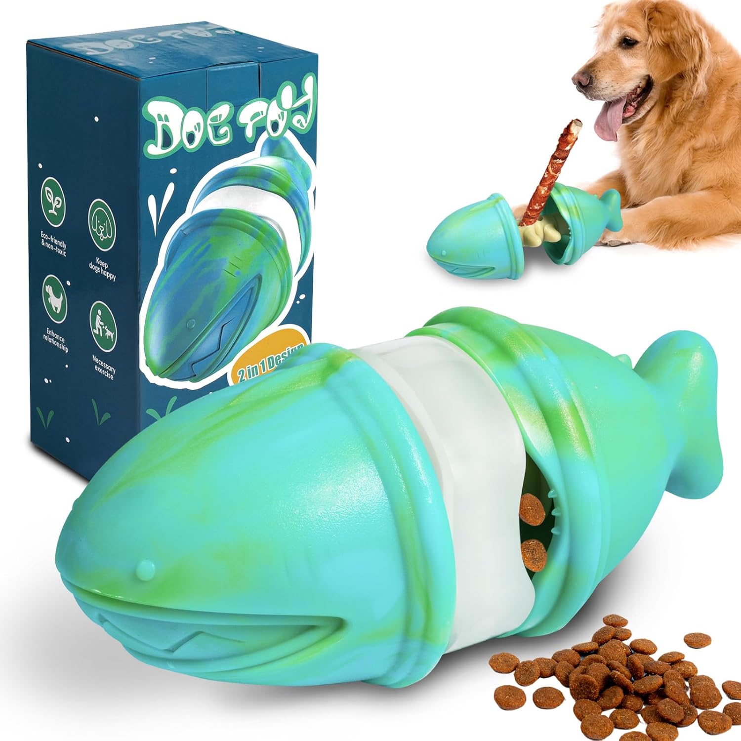 Rubber Treat Dispensing Dog Toy - 2-in-1-Kauspielzeug mit Leckerli-Ausgabe und Bully-Stick-Halter, langlebiger