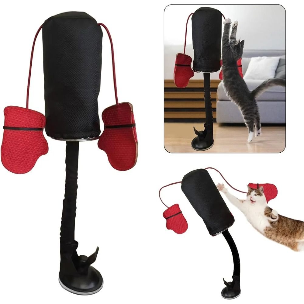 Interactive Squeaky Plush Dog Toy - Katzen-Boxspielzeug mit Saugnapfbasis, federbelasteter, selbststehender Katzen-Boxsack,