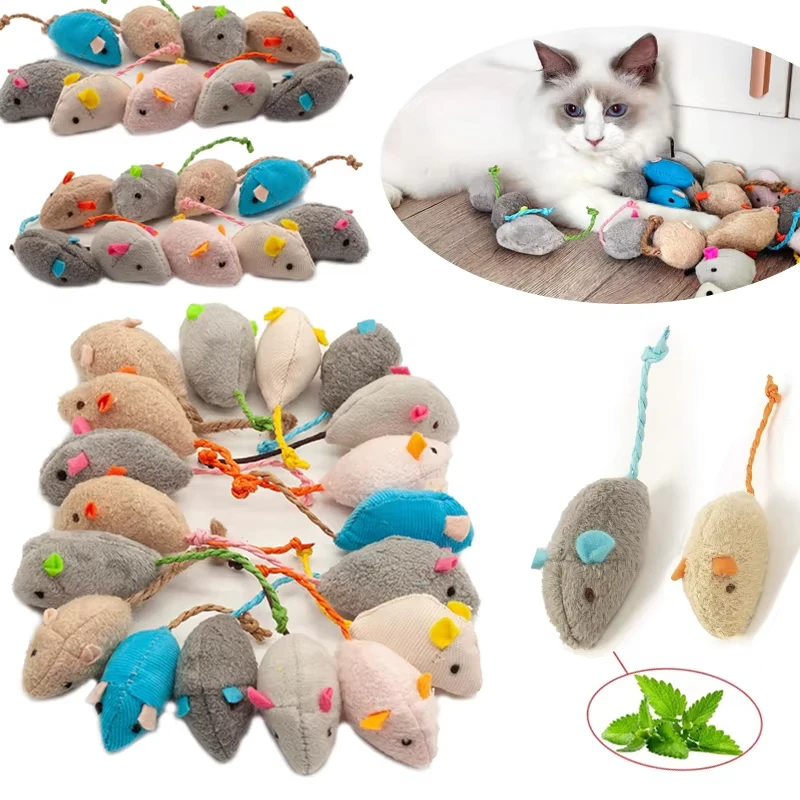 Catnip Interactive Plush Mouse - 5 Stück Rassel-Katzenmaus-Spielzeuge mit vorgefüllter Katzenminze,