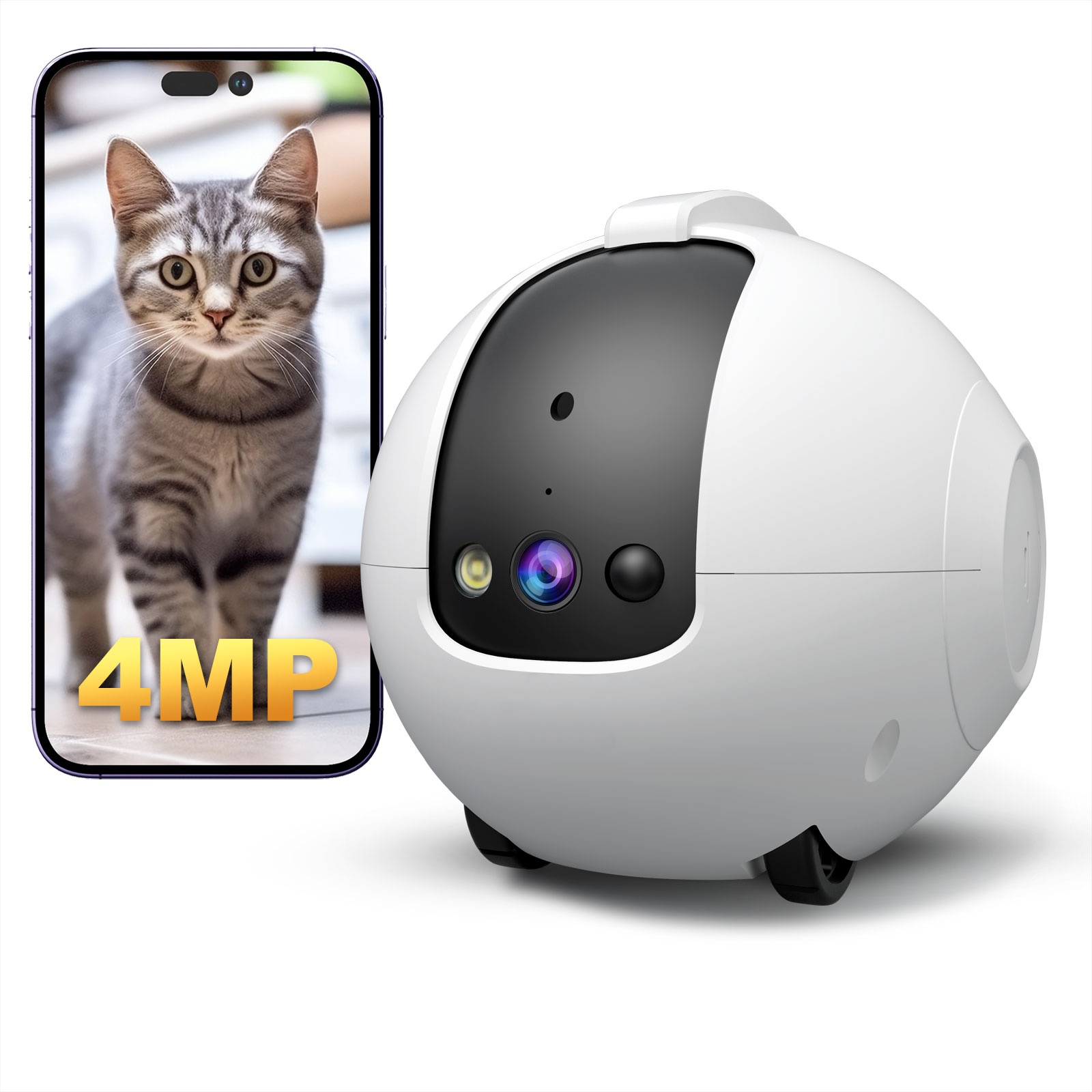 Cat Toys - Haustier-Kamera-Roboter 4MP Haustier-Begleiter-Kamera Zwei-Wege-Audio 2,4G WLAN